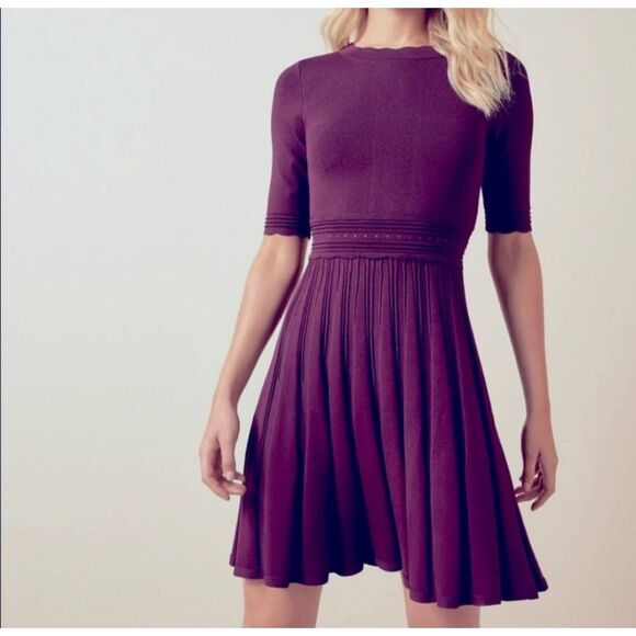 Ted Baker Dorlean Scallop Trim Skater Dress In Maroon Sz 4 (US 10) - Picture 1 of 4
